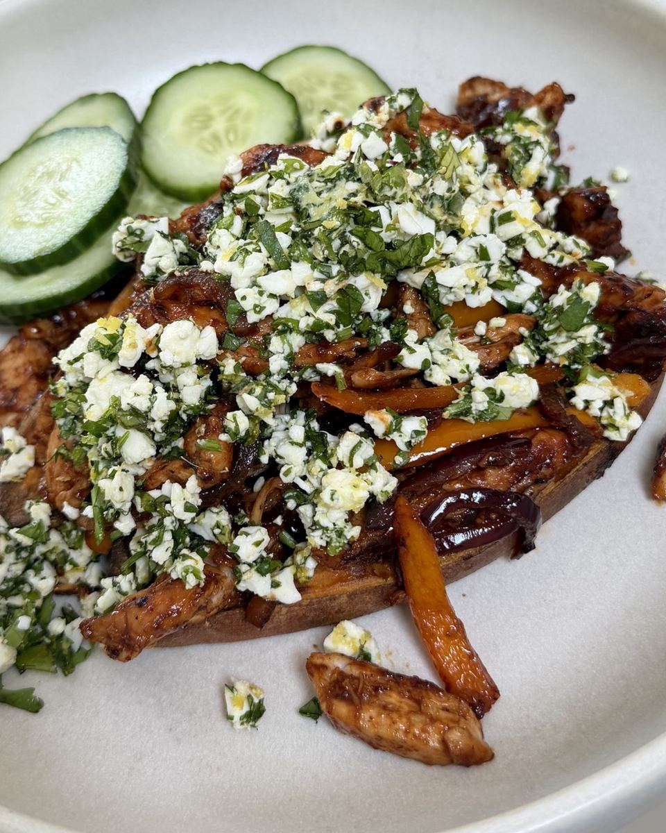 Sweet potato with chicken and herby feta
